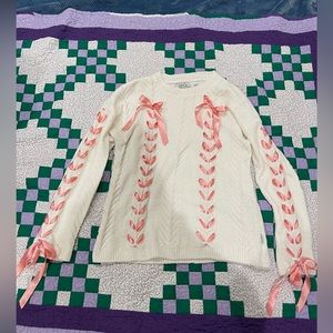 Chenille Cableknit Ribbon Sweater